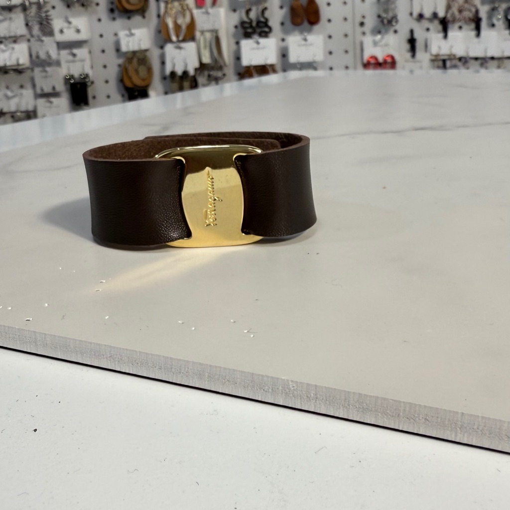 Salvatore Ferragamo Upcycled Gold And Brown Bracelet 67$